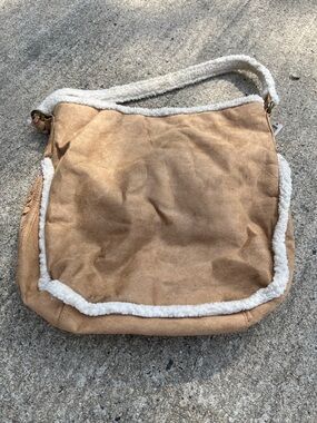 Y2K Bath&Body Works Faux Suede/Sherpa Trim/Lined Large Tote Bag W Snap Closure